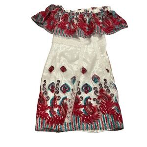 Latiste by Amy off the shoulder mini dress satin white with embroidery small